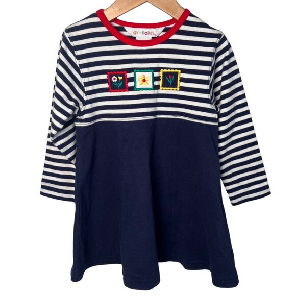 Vintage Gymboree Dress Rainbow Tag Striped Flowers Girls Size Small 2-3 Y - Picture 1 of 4